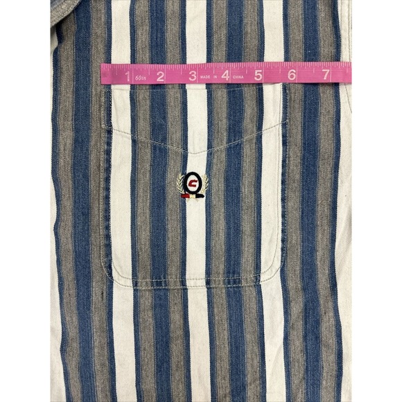 (2) Coliseum Jeans Shirt Mens XL Blue Stiped Cotton Short & Long Sleeve Y2K 90s - Picture 9 of 16